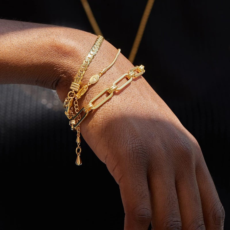 FRUMOS Dainty Layering Bracelets for Women 18 k Gold Plated Fashion Adjustable Chunky Cuban Paperclip Link Chain Bracelets Jewelry for Women Gift - Image 5